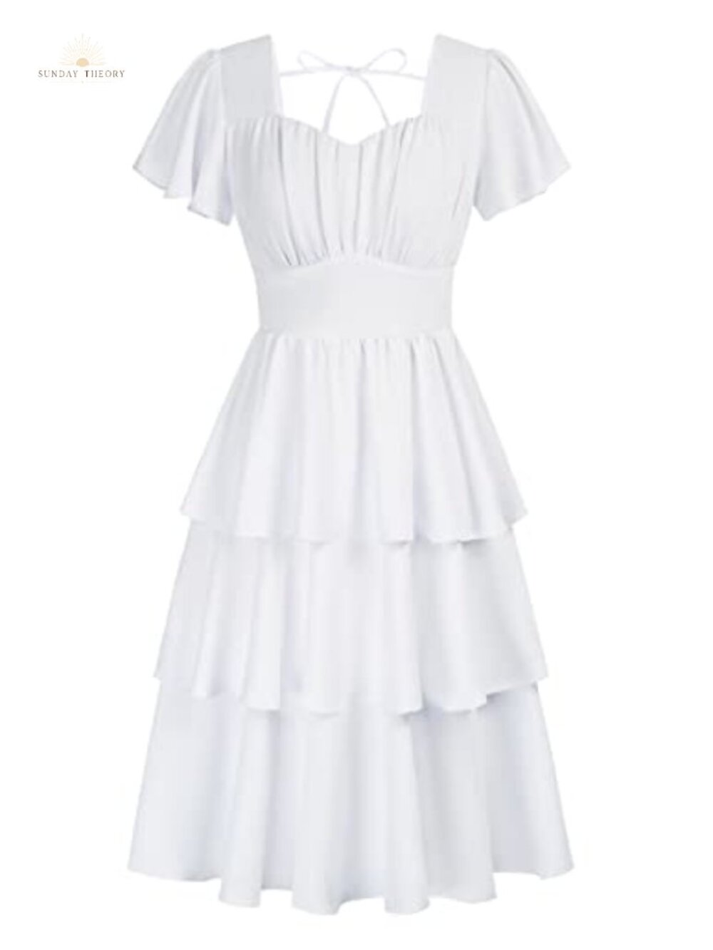 Square Neck Smocked Midi Dress Tiered Ruffle Flowy A-Line